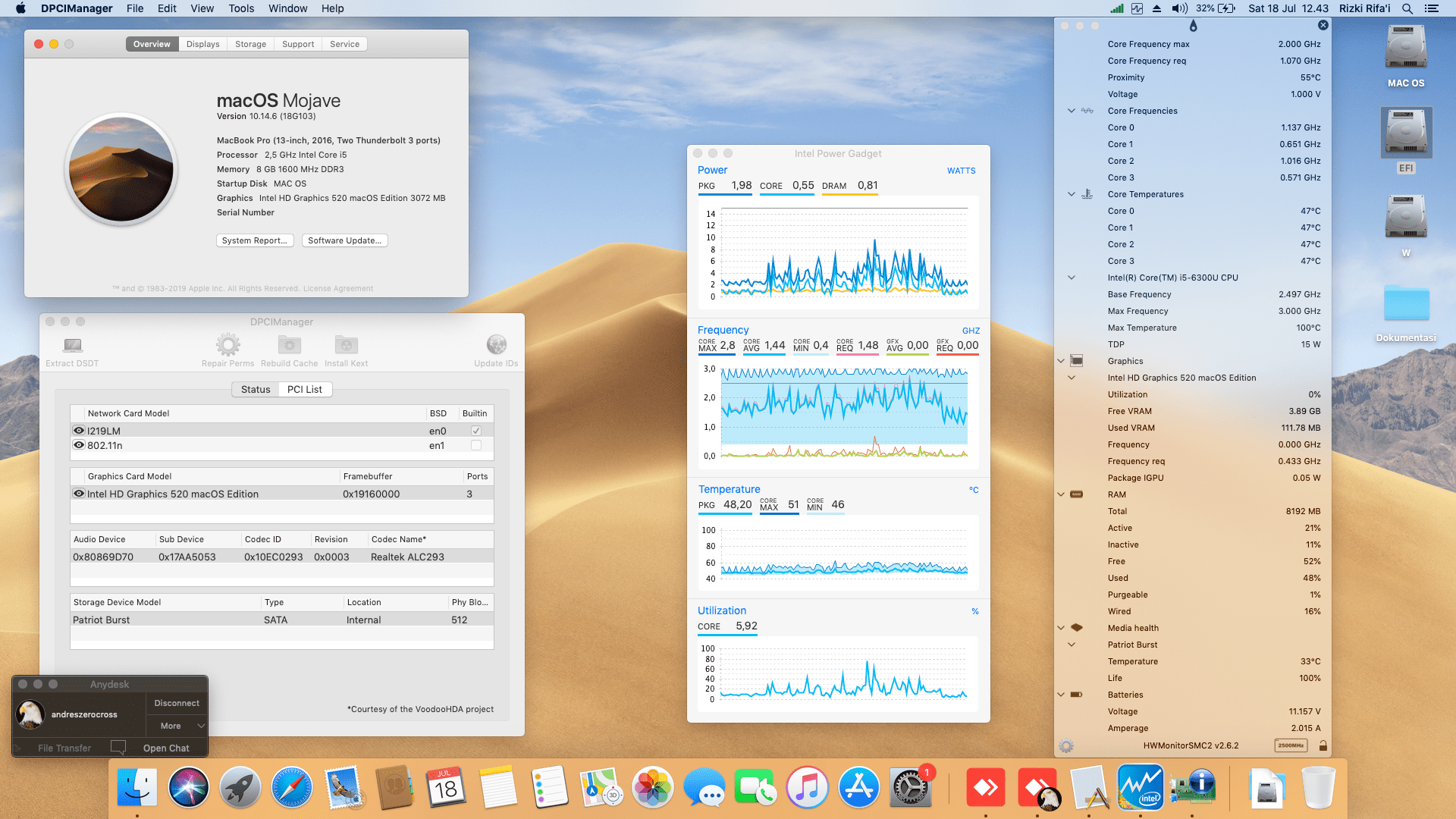 Success Hackintosh macOS Mojave 10.14.6 Build 18G103 at Lenovo Thinkpad T460